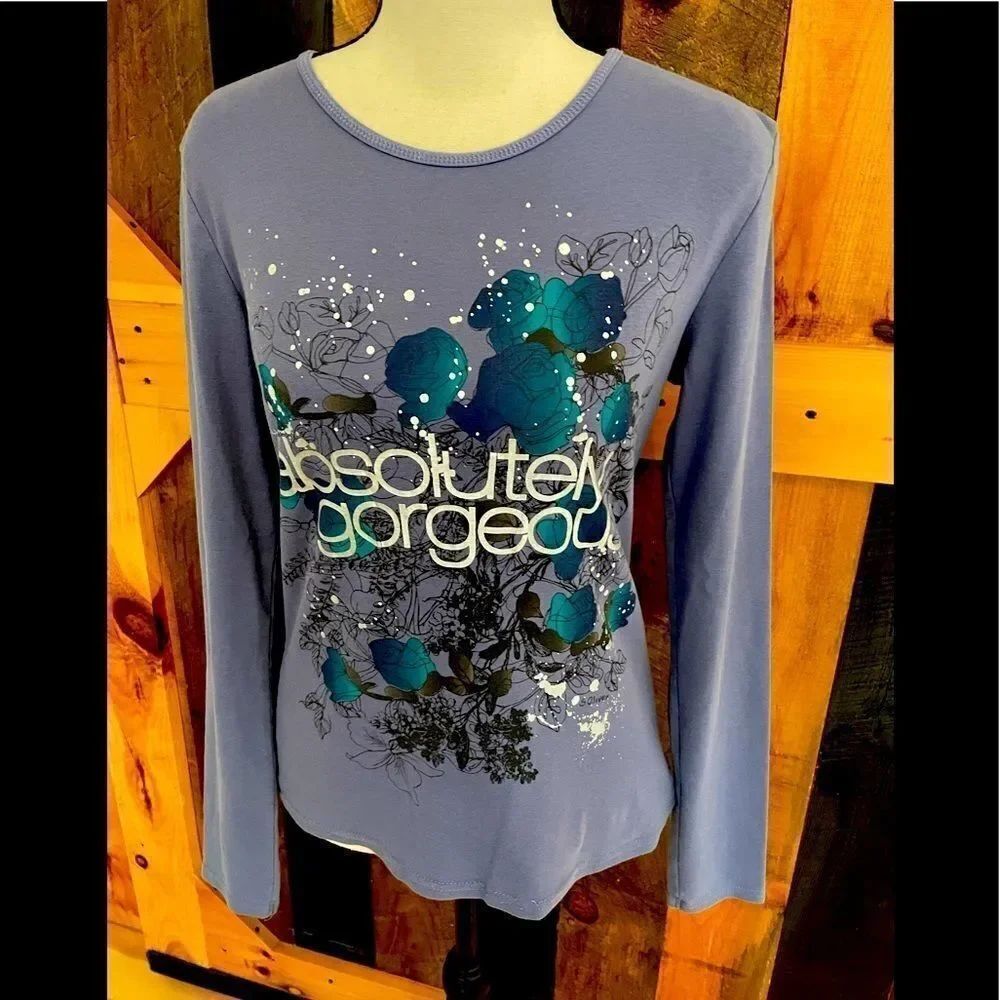 S Oliver purple long sleeved purple cotton floral graphic tee